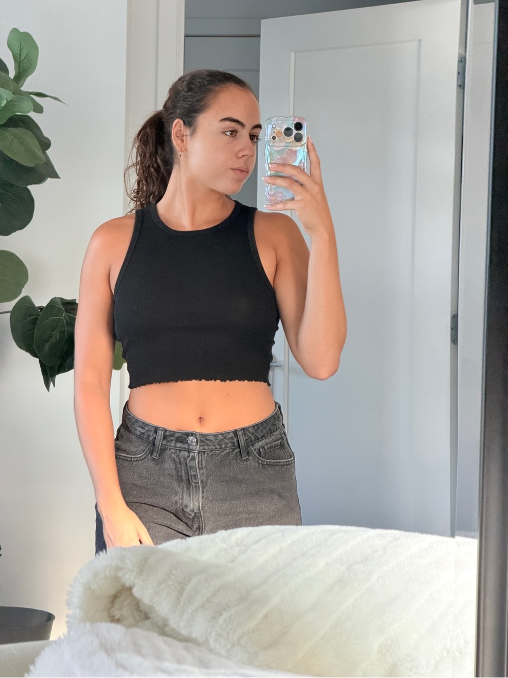 Black Cropped Ribbed Tank Top